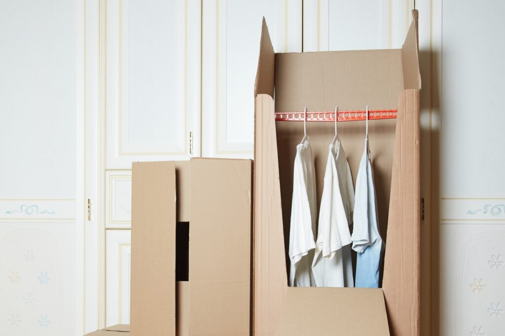 Stack of cardboard and a wardrobe box for the house move